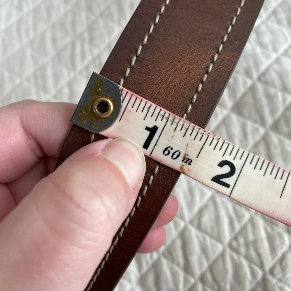 Classic Work Brown Leather Belt White Stitching Silver tone buckle men’s size XL